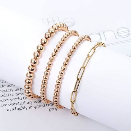 4 PCS Bead Bracelet For Women Beaded Ball Paper Clip Bracelet Stretchable Elastic Bracelet Set